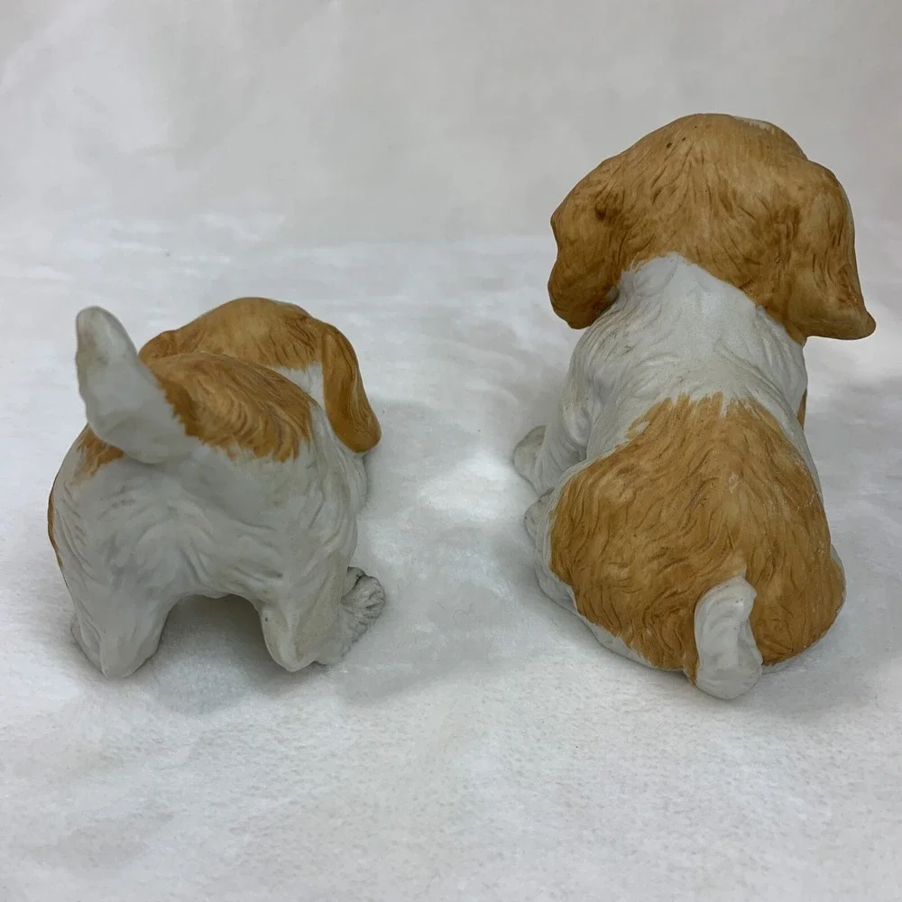 2 Vintage Homco No. 1407 Porcelain Puppy Dog‎ Figurines Tan and White